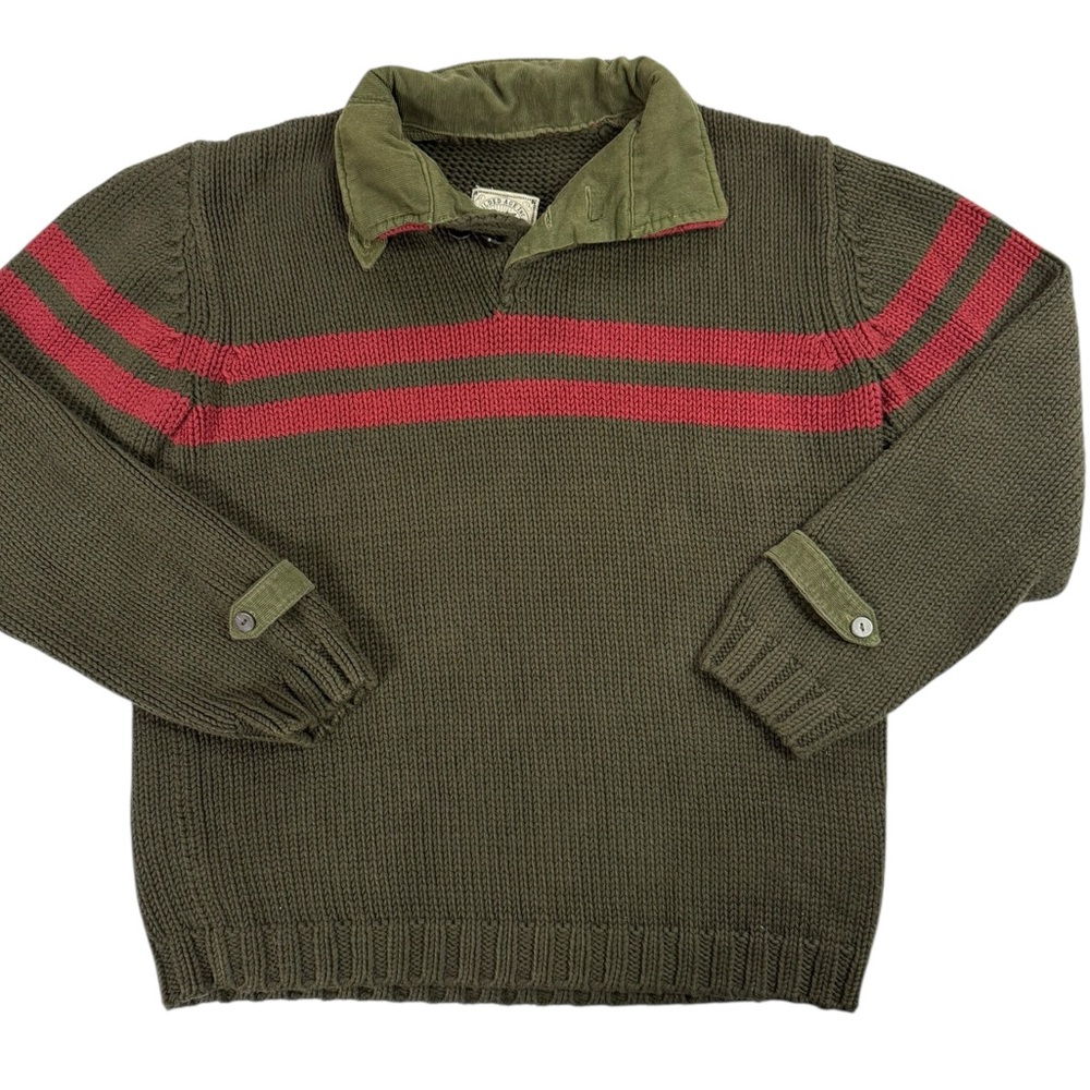 Gilded Age New York Men's L Pullover Sweater Green Red Stripe 100% Cotton